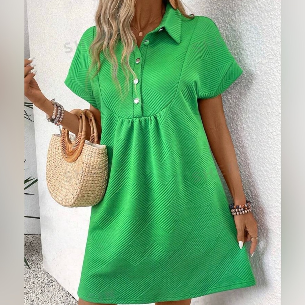 Half Button Knee-Length Dress with Batwing sleeves